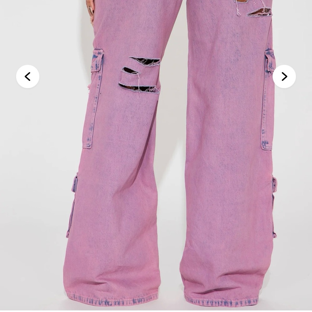 Izzie Ripped Baggy Cargo Jean - Raspberry - Picture 2 of 2